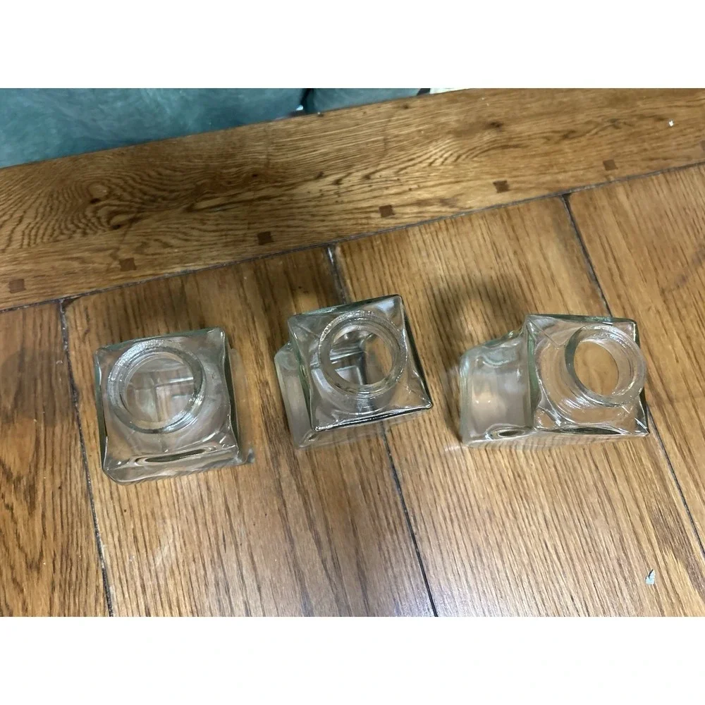 Set of 3 Wavy Square Clear Glass Bud Vases Small Apothecary Style Bottles